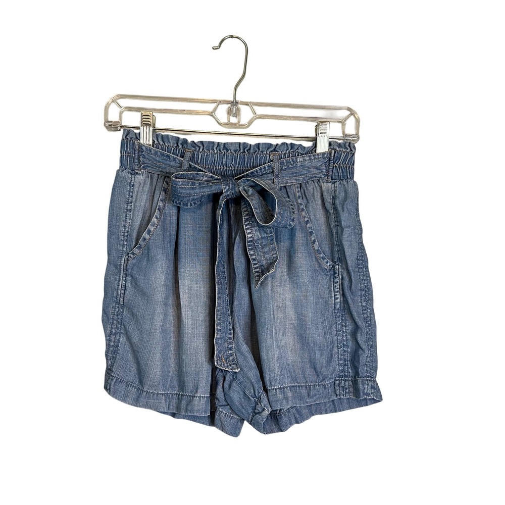 Knox Rose Chambray Short Sz XS Pull On Paperbag Waist Lyocell Tie Belt High Rise